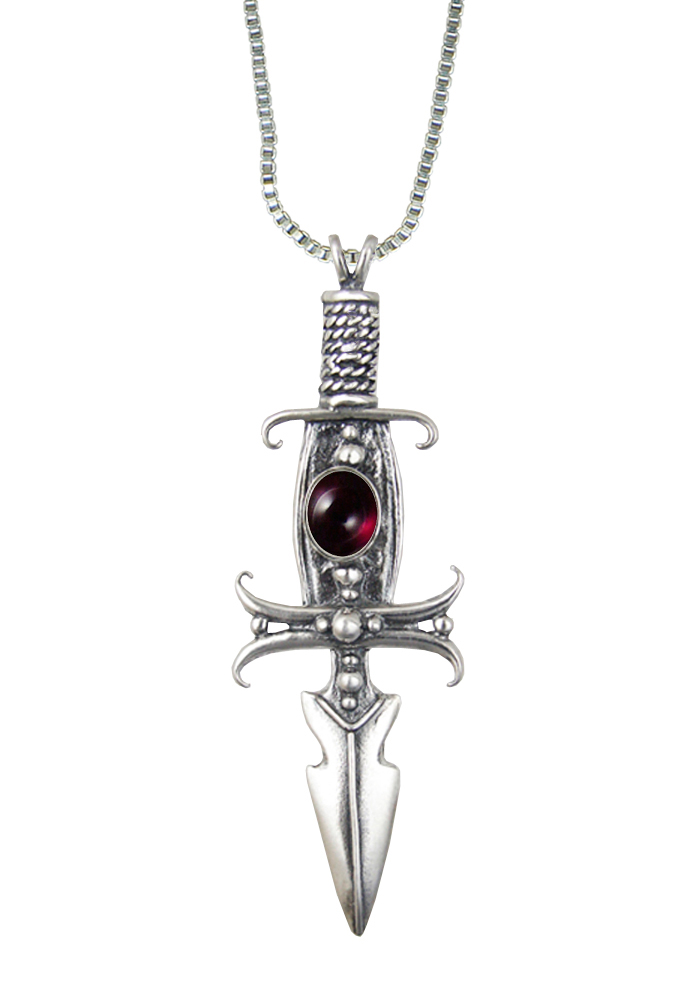 Sterling Silver Deathmaker Knife Dagger Pendant With Garnet